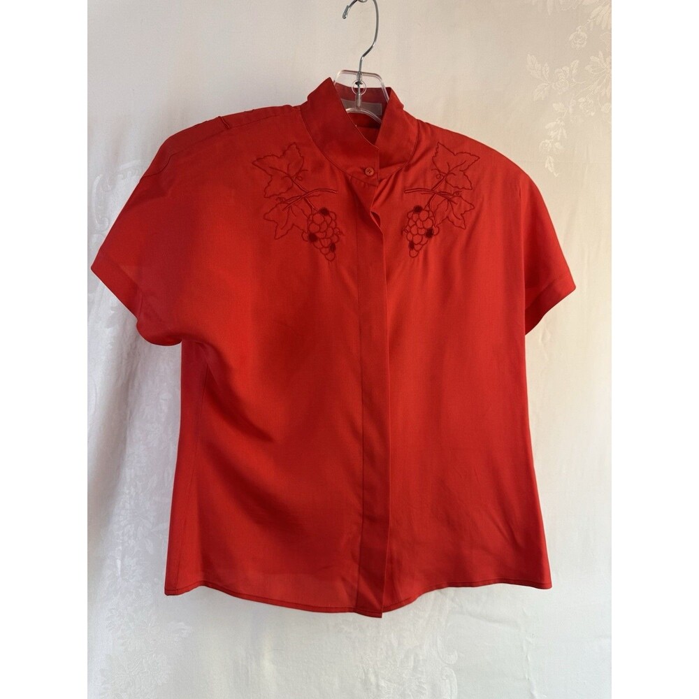 Paul Alexander Grape Leaf Embroided Silk Blouse Size 6